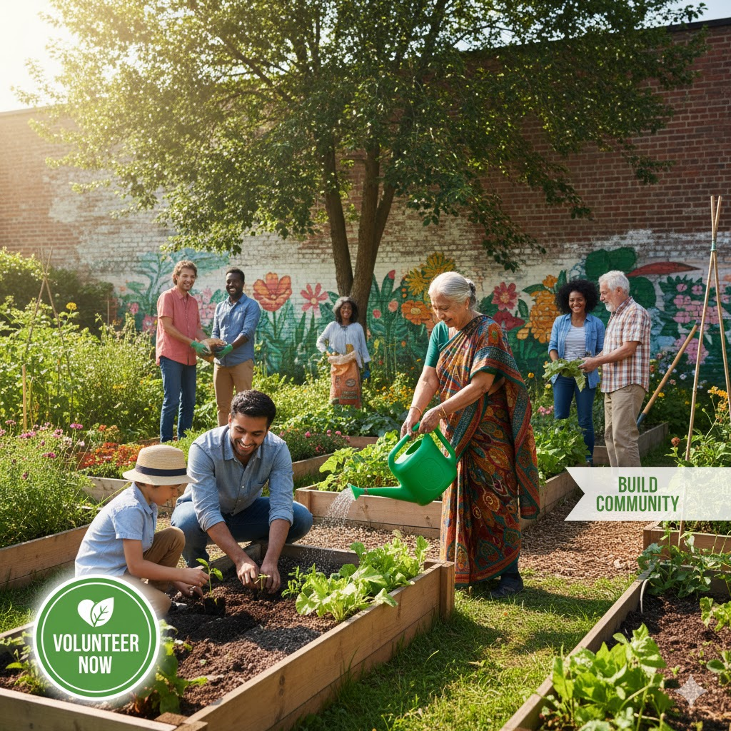 Community volunteers working together in a garden
